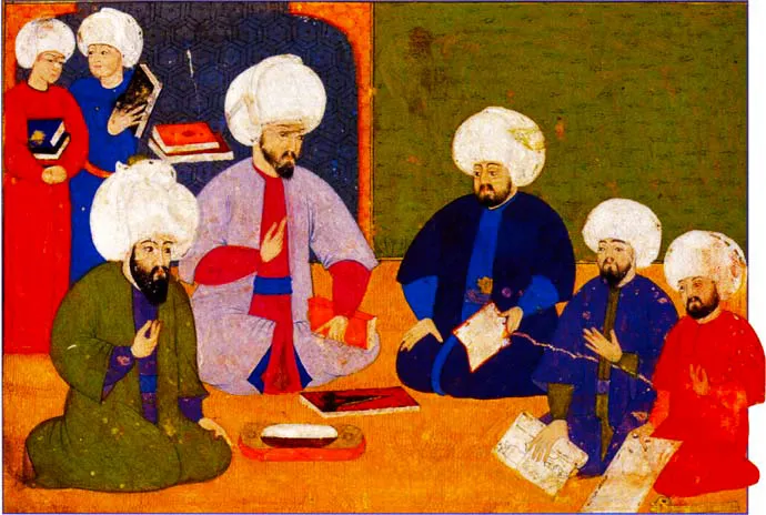 Ilustrasi ulama menelaah manuskrip lama