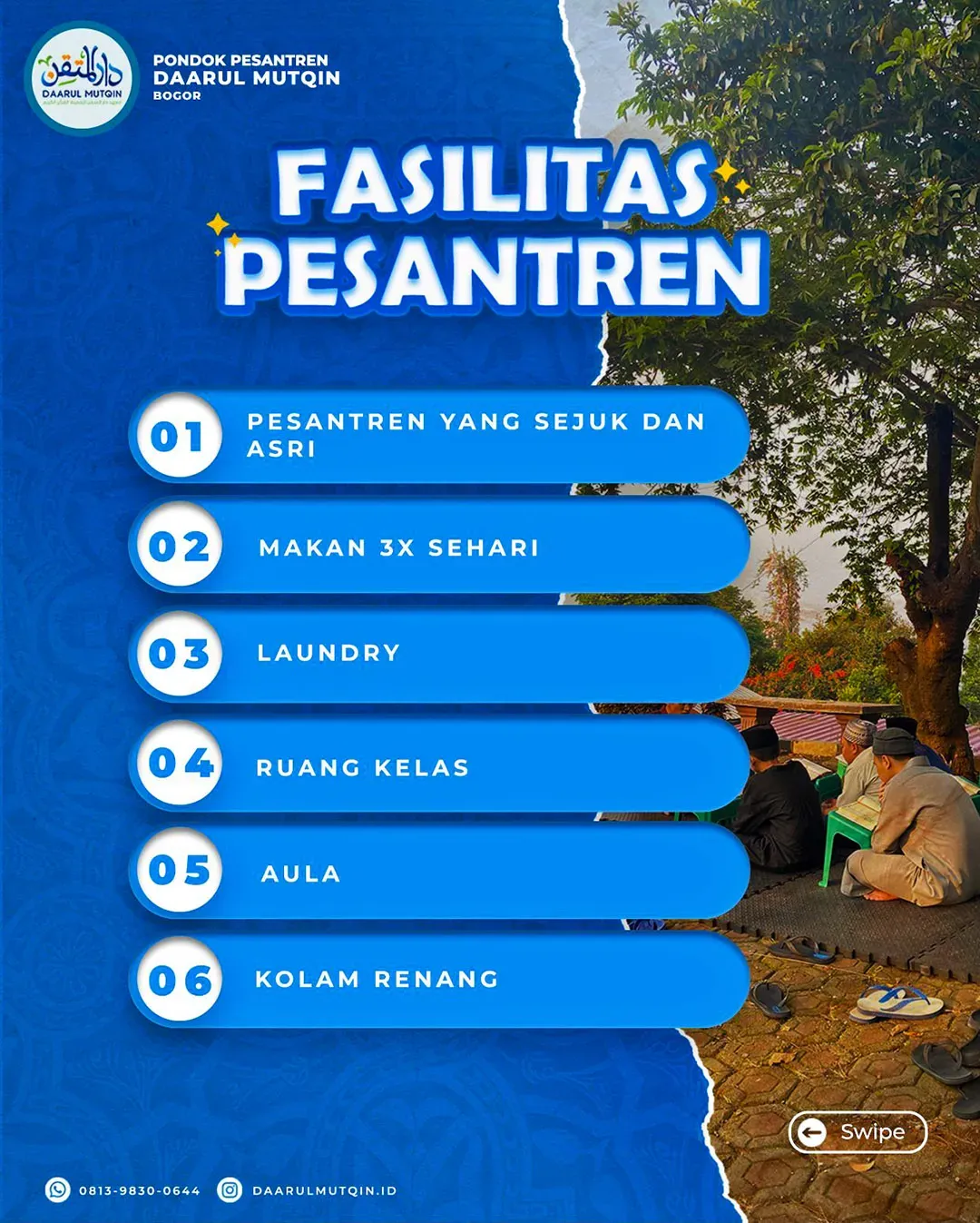 Mau ngafal Qur'an, tapi khawatir akademis SMP/SMA ketinggalan? Tapi kalau Qur'an plus akademis khawatir nggak fokus hafalannya? Check it out. Mungkin ini yang kamu cari! Program Pesantren Tahfidz 3 Tahun Daarul Mutqin Genta Qurani.