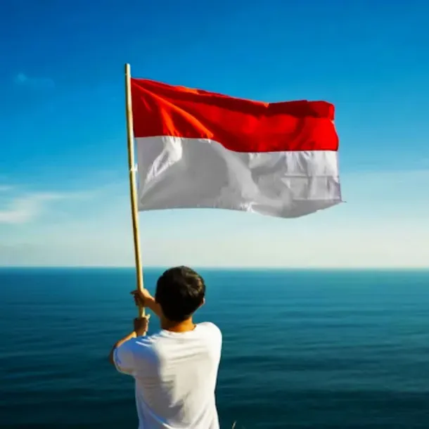 Ilustrasi Pemuda Indonesia Memegang Bendera