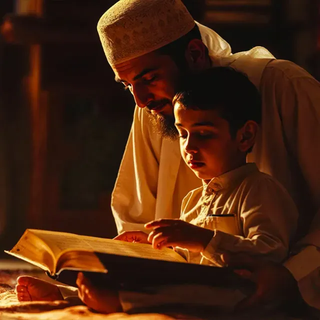Ilustrasi Anak Membaca Quran Bersama Orangtua